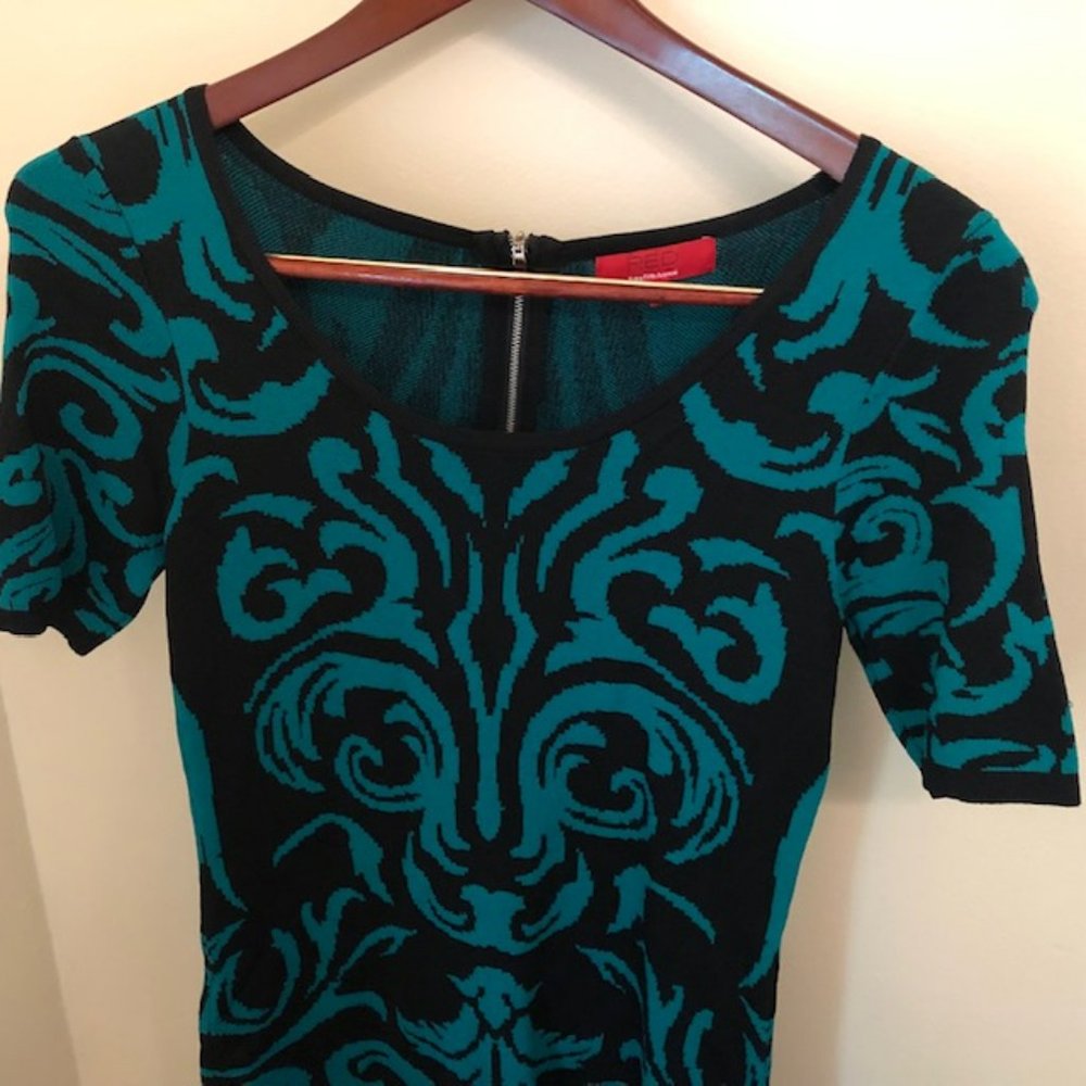 Red Saks Fifth Ave Emerald and Black Dress